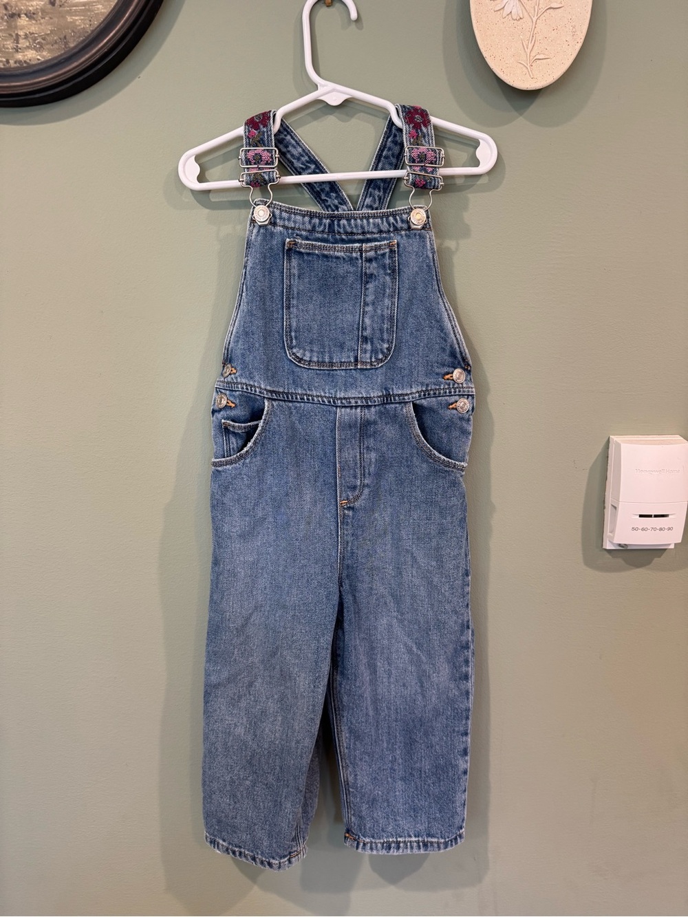 ZARA denim toddler embroidered overalls
